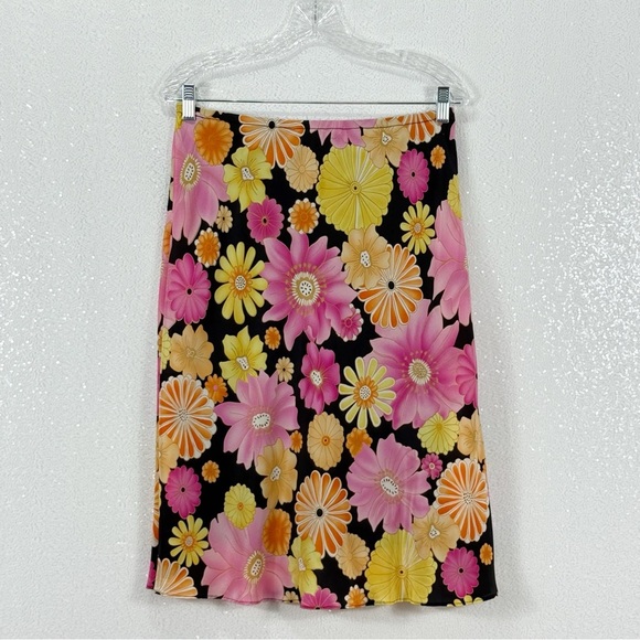 S.L.B. Y2K Floral Women's Skirt - Black, Pink, Orange 100% silk Size Small - Picture 6 of 12